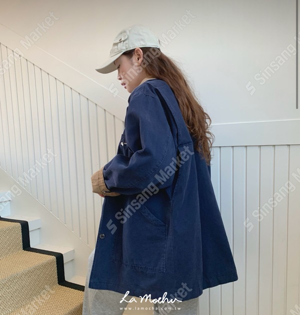 拼色風衣感排扣外套